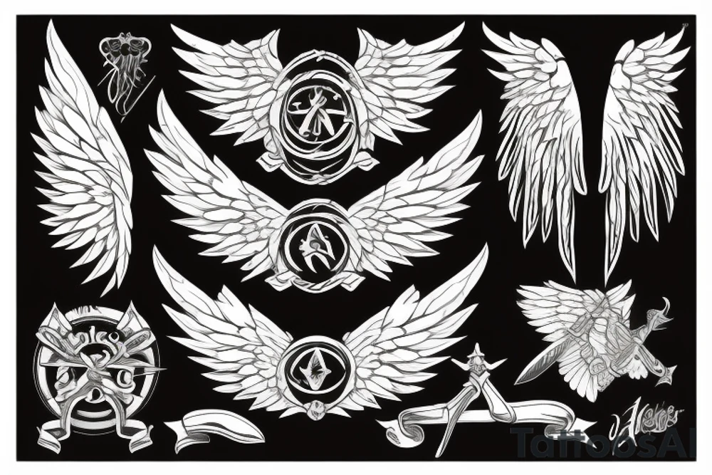 angel wings with a sword in the middle tattoo idea