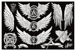 angel wings with a sword in the middle tattoo idea