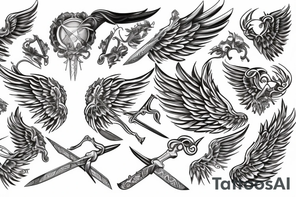 angel wings grows into the sword tattoo idea