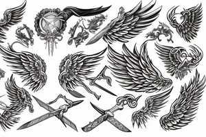 angel wings grows into the sword tattoo idea