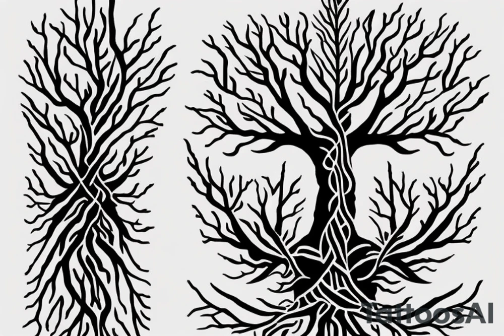 Create a simplistic style tattoo that follows the spine from the level of vertebrae C7 - L2. The design should be inspired by the tree of life, with roots that go down the spine. The tattoo should have a spiritual feel to it tattoo idea