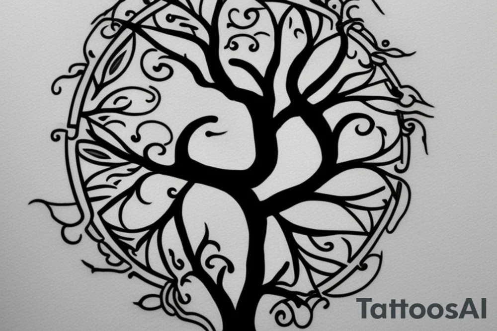 Create a simplistic style tattoo that follows the spine from the level of vertebrae C7 - L2. The design should be inspired by the tree of life, with roots that go down the spine. The tattoo should have a spiritual feel to it tattoo idea