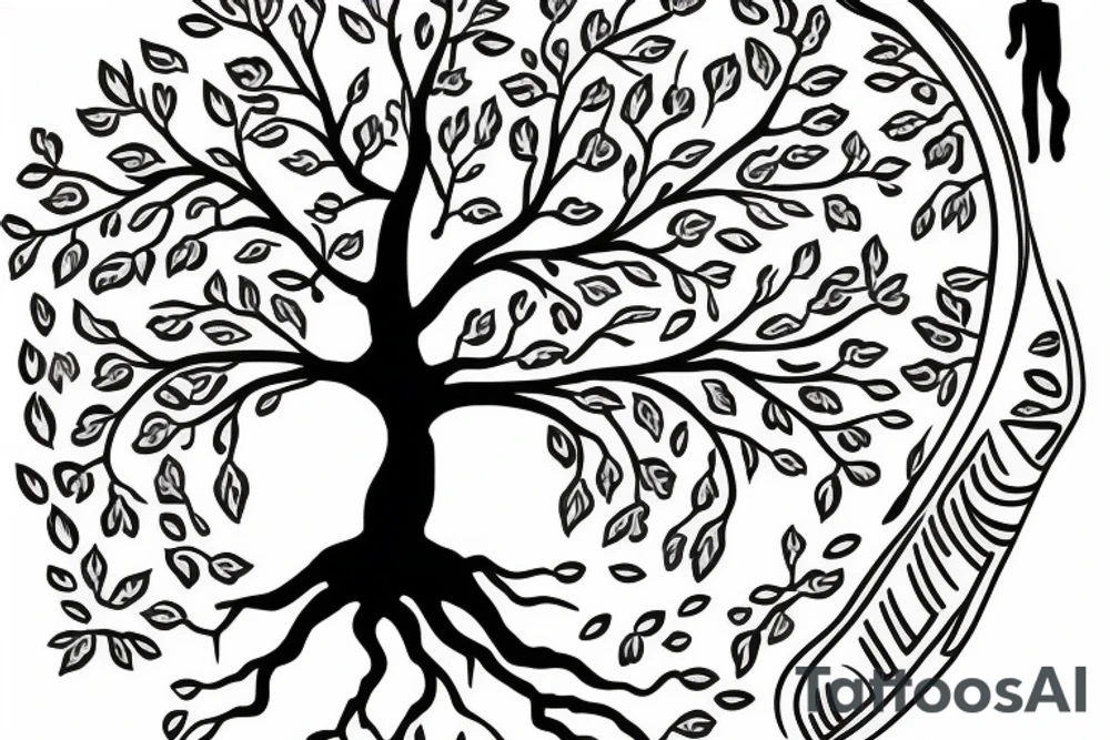Create a simplistic tree of life tattoo that follows the spine from C7 to L2 tattoo idea