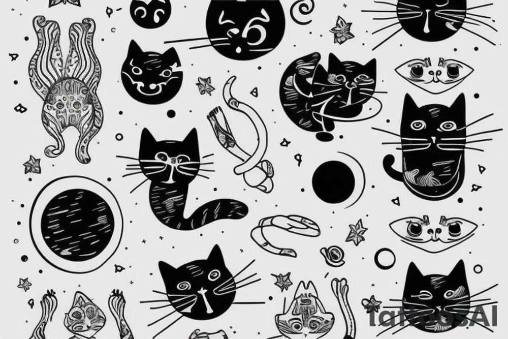 cat in the space tattoo idea