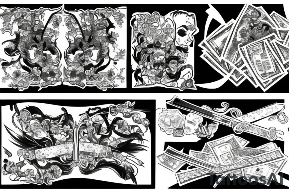 Money with a katana tattoo idea