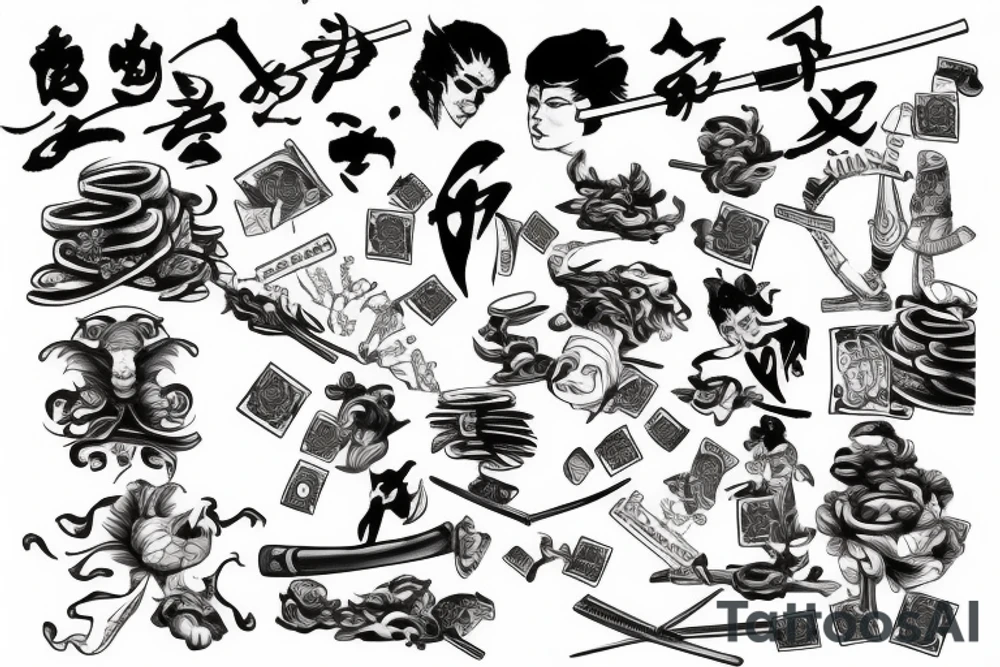 Money with a katana tattoo idea