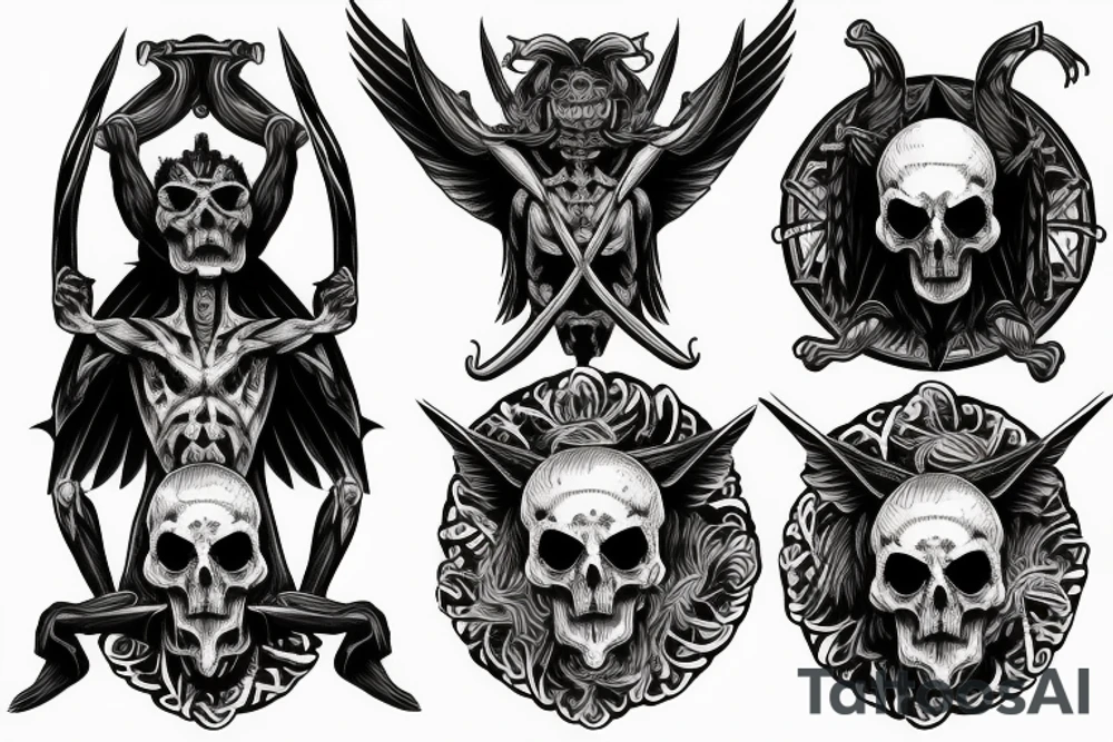 Baphoment crucified with a skelatal body, but full head tattoo idea