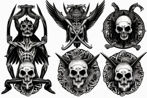 Baphoment crucified with a skelatal body, but full head tattoo idea