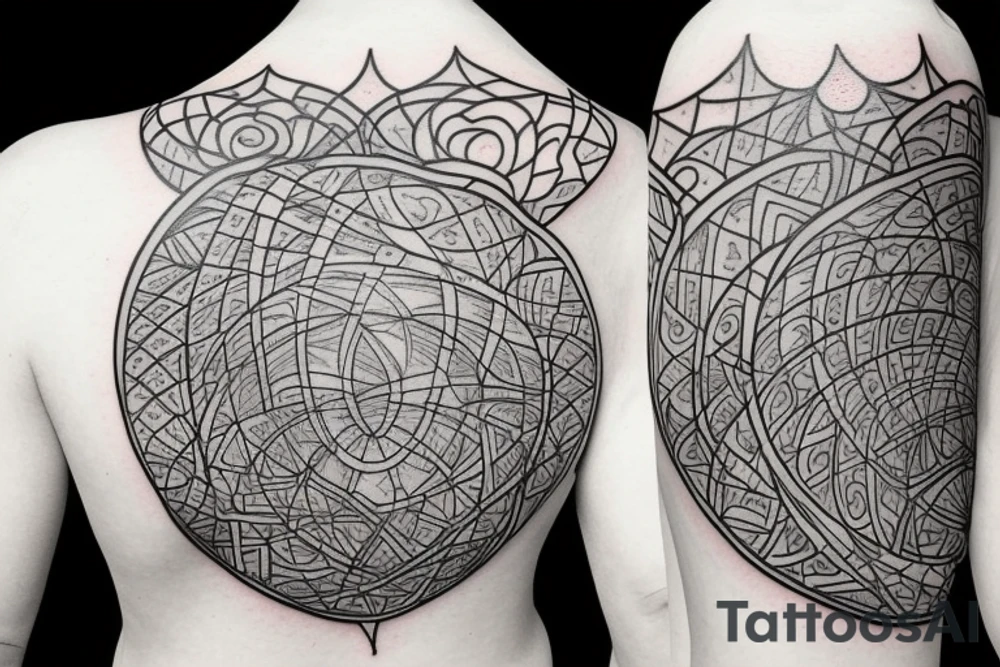Half cracked pot with liquid universe inside tattoo idea