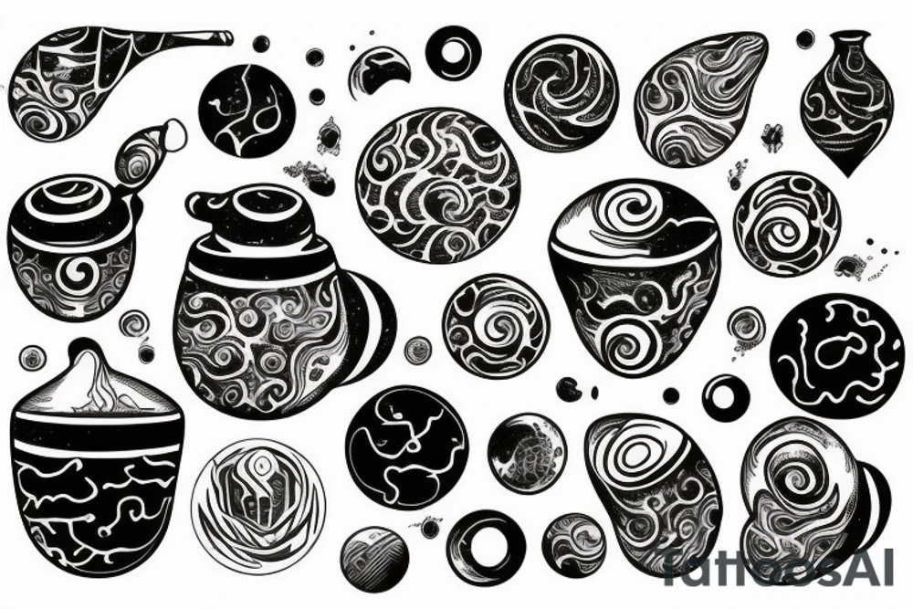 Half cracked pot with liquid universe inside tattoo idea