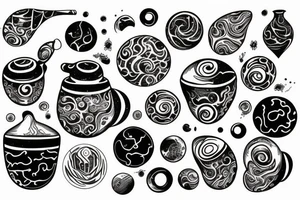 Half cracked pot with liquid universe inside tattoo idea