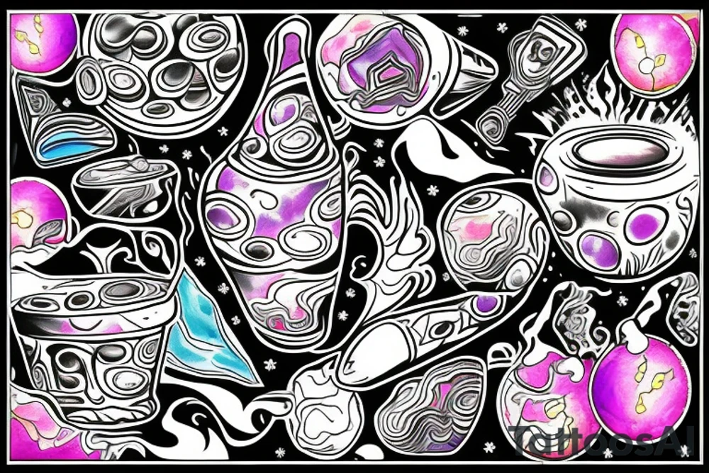 Half cracked pot with liquid universe inside tattoo idea