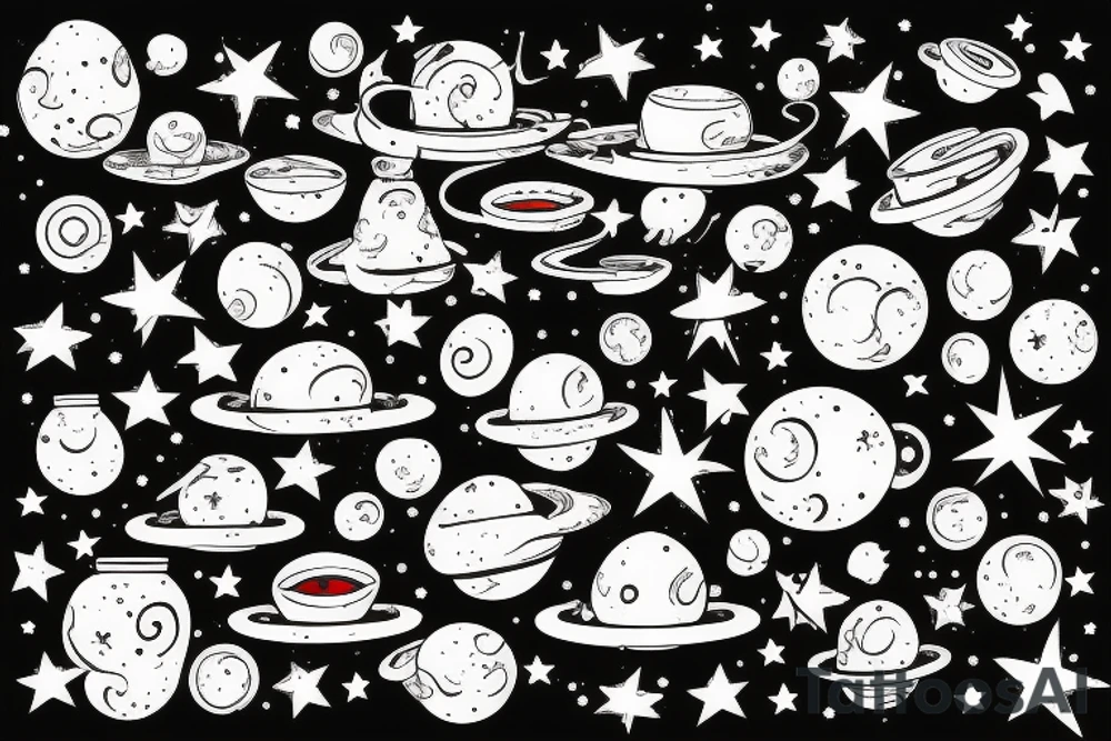 Half cracked pot with universe and stars pouring out tattoo idea
