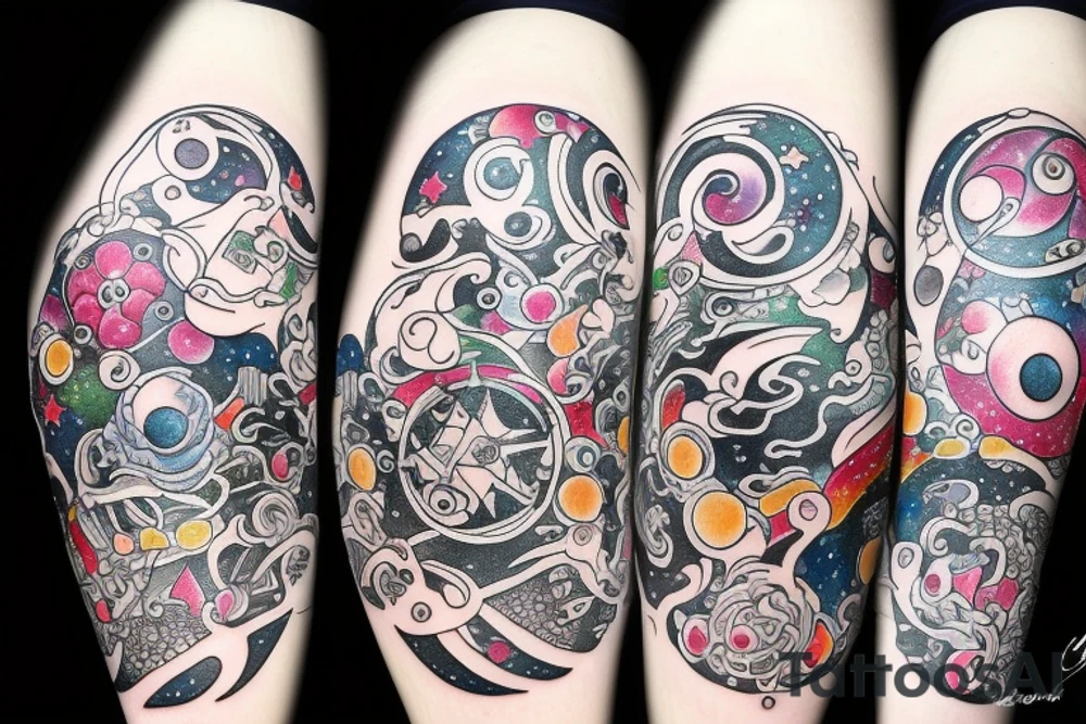 Half cracked pot with universe and stars pouring out tattoo idea