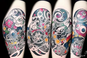 Half cracked pot with universe and stars pouring out tattoo idea
