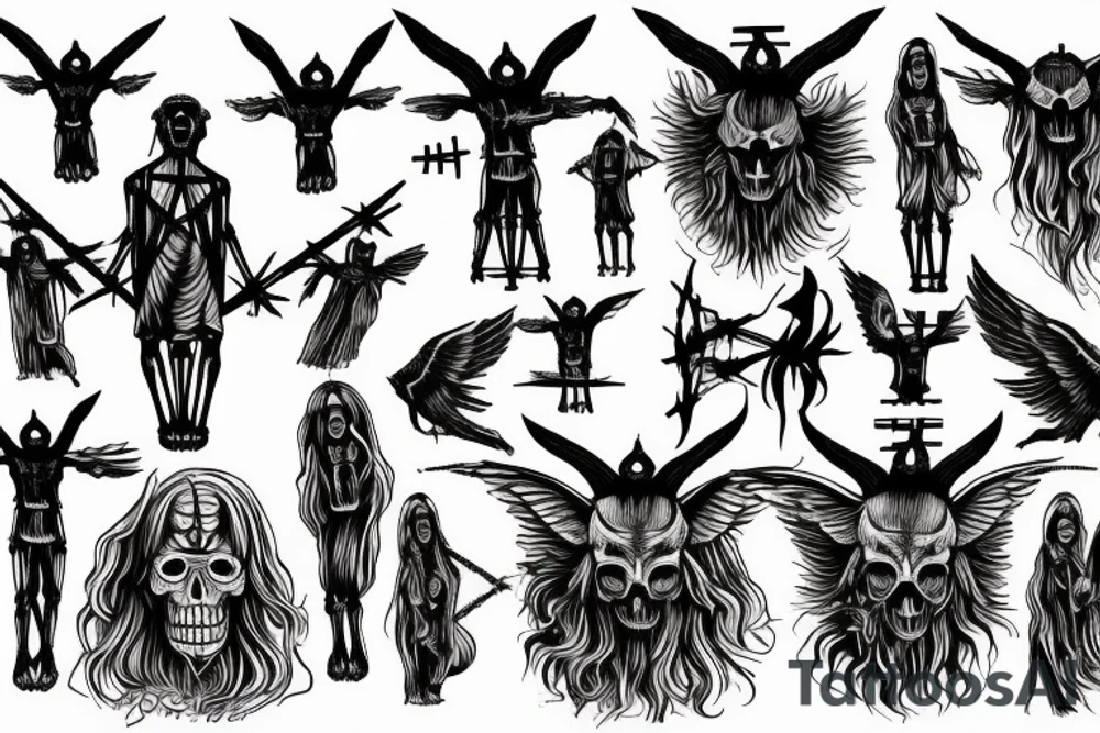Baphomet crucified with a skeletal body tattoo idea