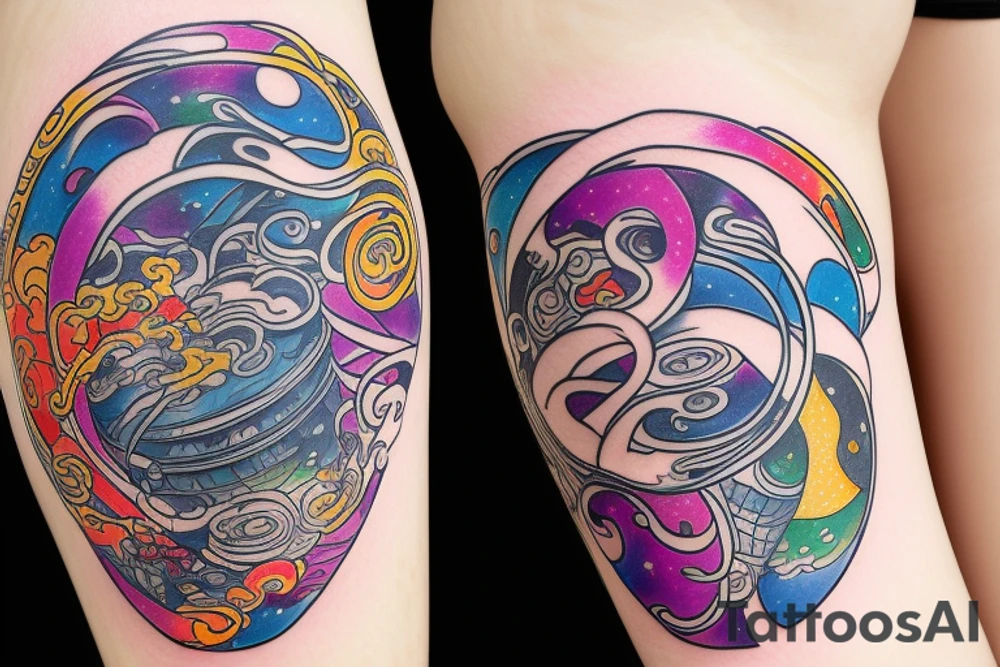 Half cracked pot with pouring out universe tattoo idea