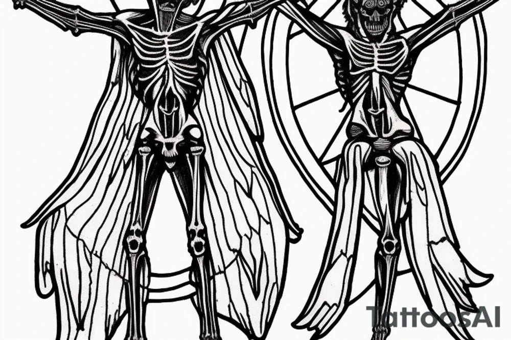 Baphomet the Satanic Statues crucified with a skeletal body tattoo idea