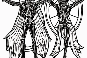 Baphomet the Satanic Statues crucified with a skeletal body tattoo idea