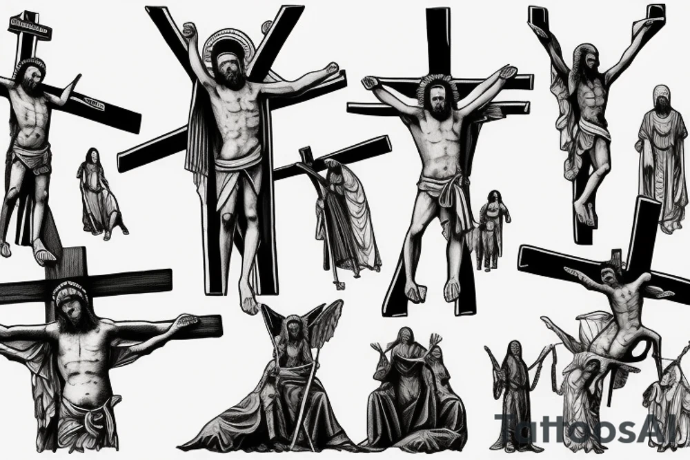 satanic crucifixion tattoo idea