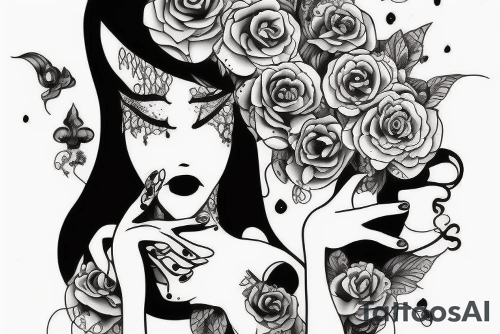 Cute female ghost with body tattoo idea