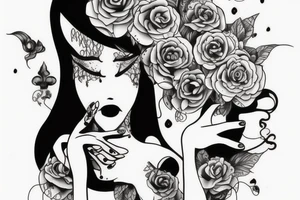 Cute female ghost with body tattoo idea