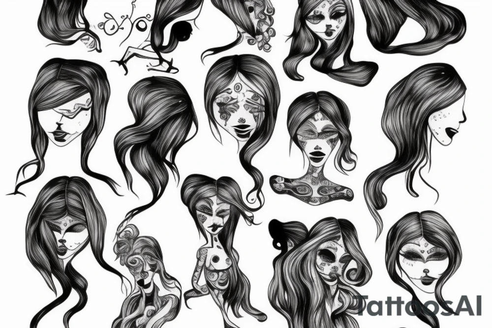 Cute female ghost with body tattoo idea