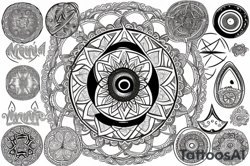 Celestial mandala with evil eye tattoo idea