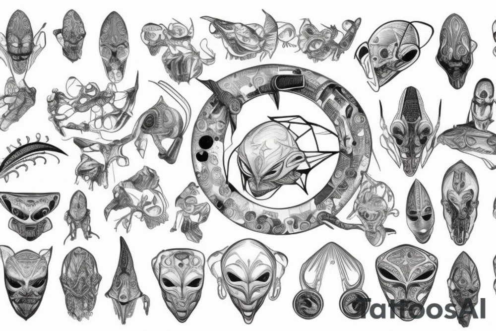 Long alien geometrcal Line tattoo idea