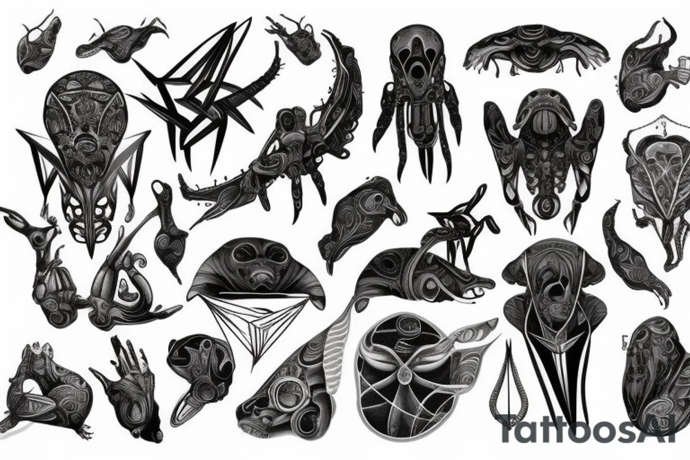 Long alien geometrcal Line tattoo idea