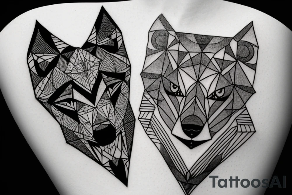 a geometric design featuring a wolf howling at the moon tattoo idea a geometric design featuring a wolf howling at the moon tattoo idea