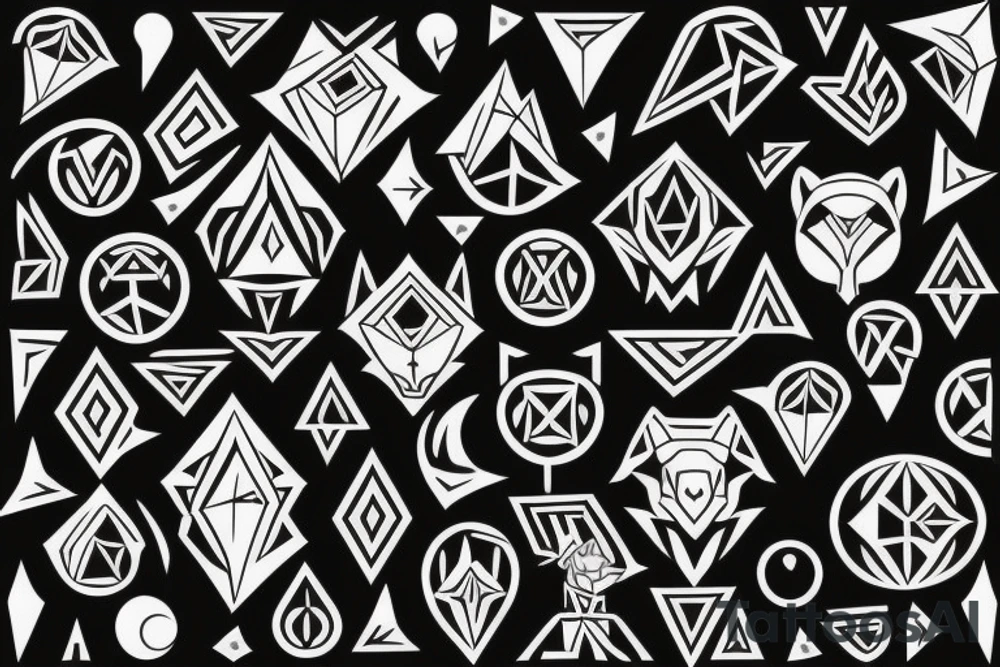 a geometric design featuring a wolf howling at the moon on the right hand tattoo idea