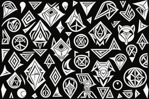 a geometric design featuring a wolf howling at the moon on the right hand tattoo idea