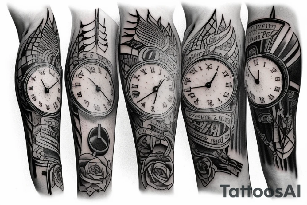 a forearm tatto with a clock and a arrow and the text "Never Again tattoo idea a forearm tatto with a clock and a arrow and the text "Never Again tattoo idea