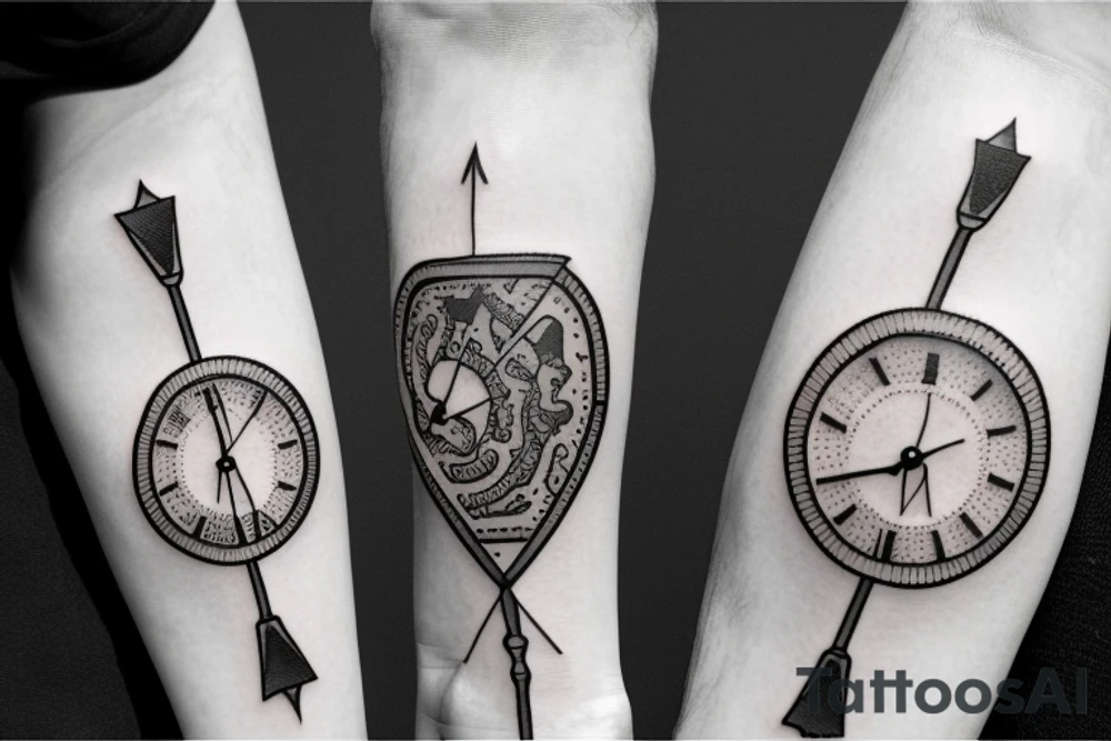a forearm tatto with a clock and a arrow and the text "Never Again" tattoo idea a forearm tatto with a clock and a arrow and the text "Never Again" tattoo idea