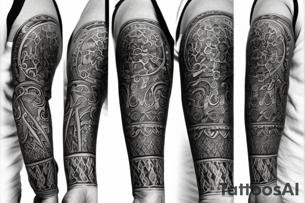 full arm tattoo in ornamental style tattoo idea