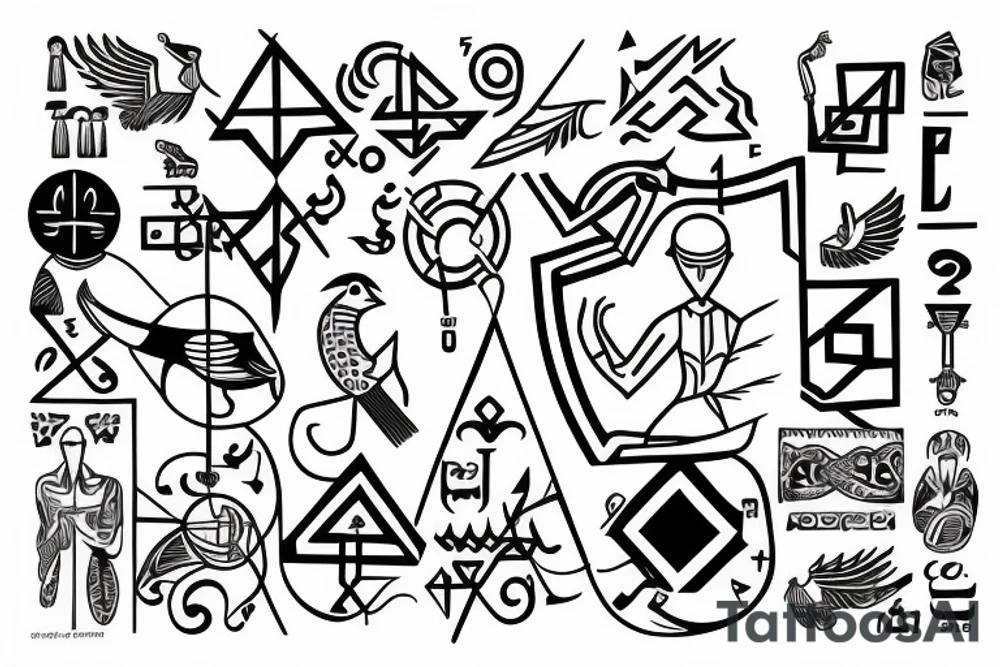 Thoth surrounded by physically meaningful symbols tattoo idea
