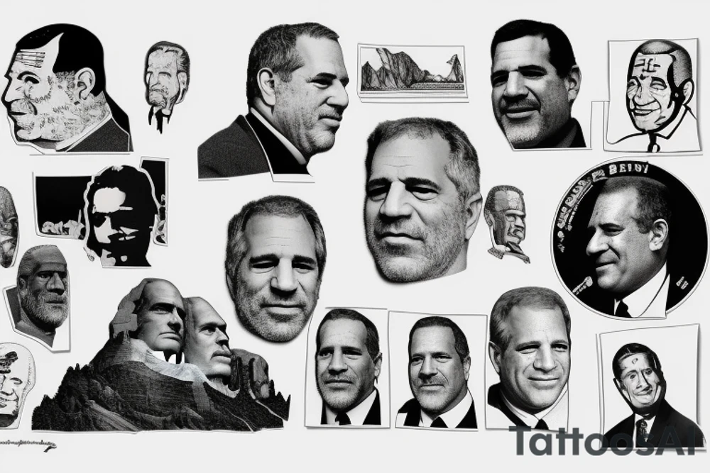 Mount Rushmore with jeffrey Epstein, Harvey Weinstein and bill Cosby tattoo idea