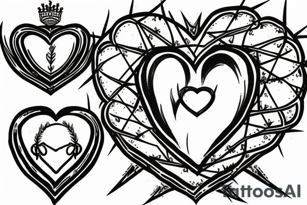 pierced heart with an m9 knife surrounded by a crown of thorns tattoo idea
