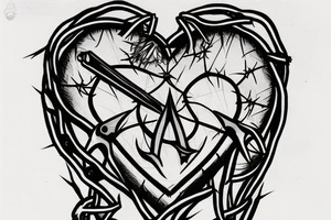 pierced heart with an m9 knife surrounded by a crown of thorns tattoo idea