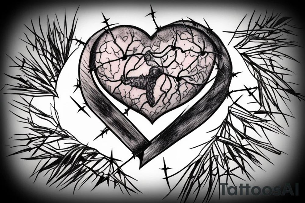 heart with an m9 knife surrounded by a crown of thorns tattoo idea