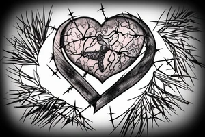 heart with an m9 knife surrounded by a crown of thorns tattoo idea