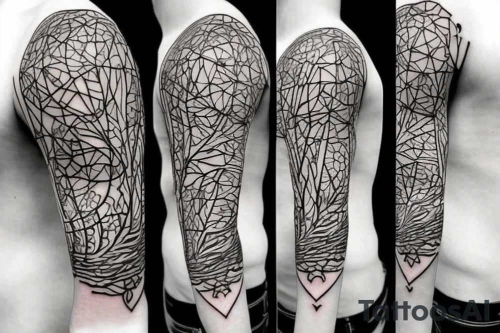 Abstract figures with flowers and branches tattoo idea