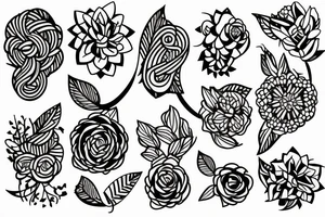 Abstract figures with flowers and branches tattoo idea