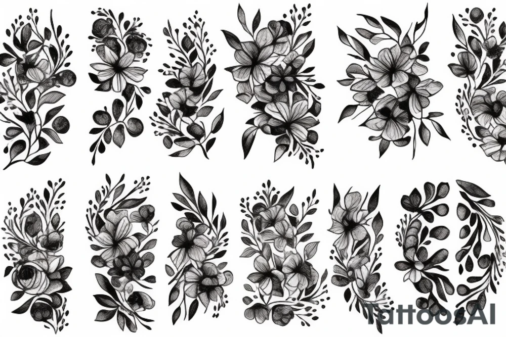 Abstract figures with flowers and branches tattoo idea