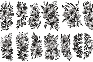 Abstract figures with flowers and branches tattoo idea