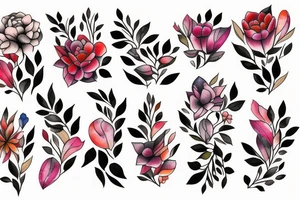 Abstract figures with flowers and branches tattoo idea