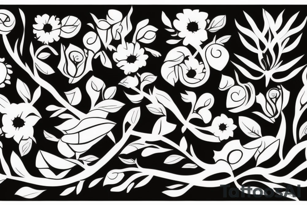 Abstract figures with flowers and branches tattoo idea