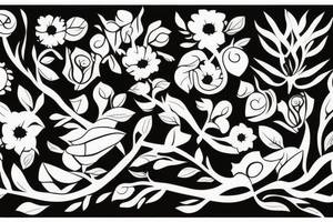 Abstract figures with flowers and branches tattoo idea