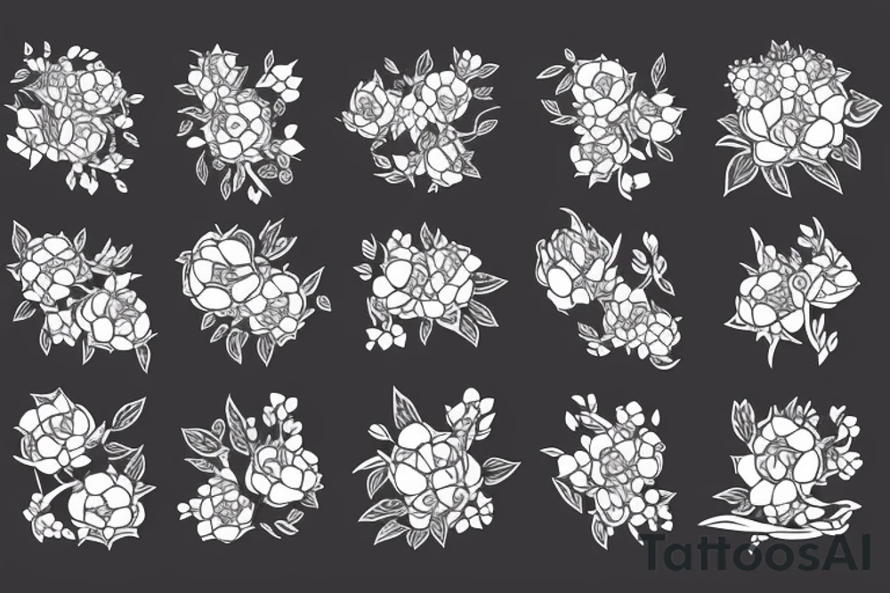 Abstract figures with flowers and branches tattoo idea